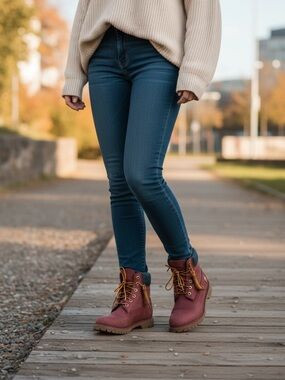 Timberland Premium burgundy ankle boots nubuck distressed leather boots women 10